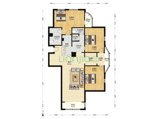 明珠大楼 3室1厅4卫 199平方