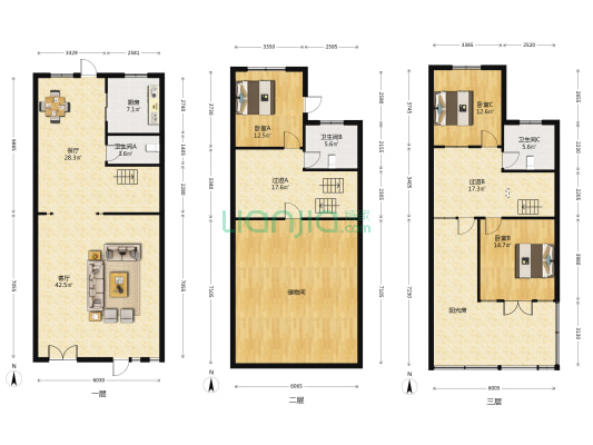 虞景山庄 3室2厅3卫 352平方