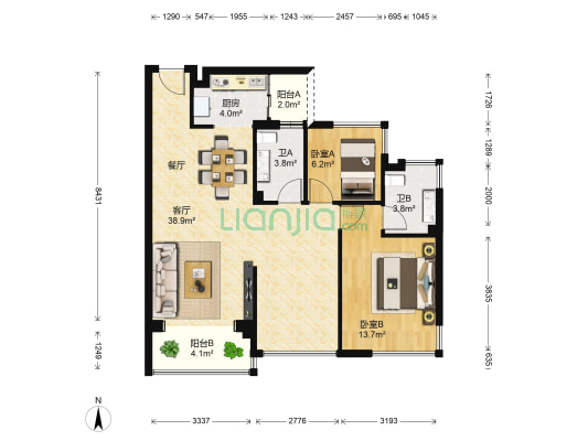 振业·尚府 2室1厅2卫 90平方