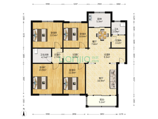 金城花园 4室2厅2卫 140平方