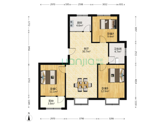 东城华都 3室1厅1卫 113平方