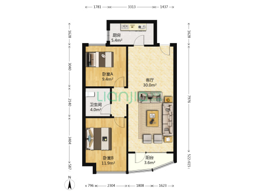 金地棕榈岛 2室1厅1卫 92平方