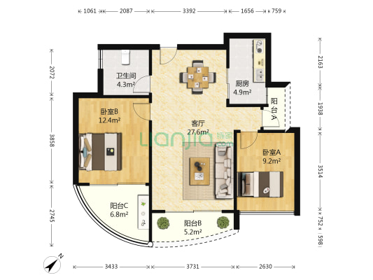 左庭右院北区 2室1厅1卫 76平方