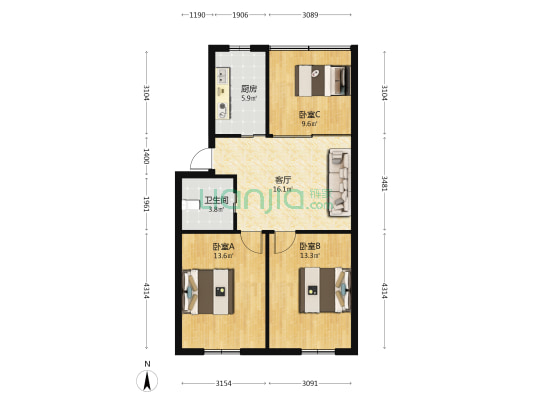 海田商城 3室1厅1卫 80平方