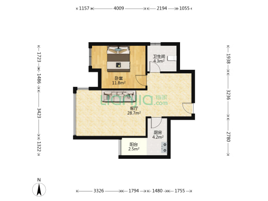 空港新天地 1室1厅1卫 62平方