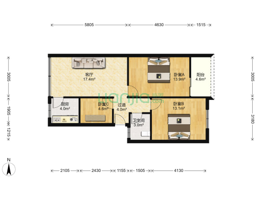 文化路4号 3室1厅1卫 83平方