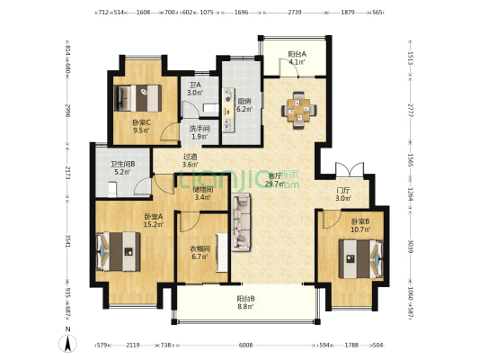 中锐星樾 3室1厅3卫 128平方