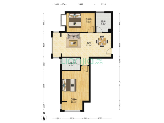 龙泽华府南区 2室1厅1卫 92平方