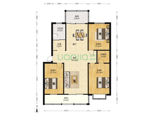 海岱苑北院 3室1厅1卫 139平方