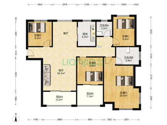 中南世纪城三区 4室1厅2卫 137平方