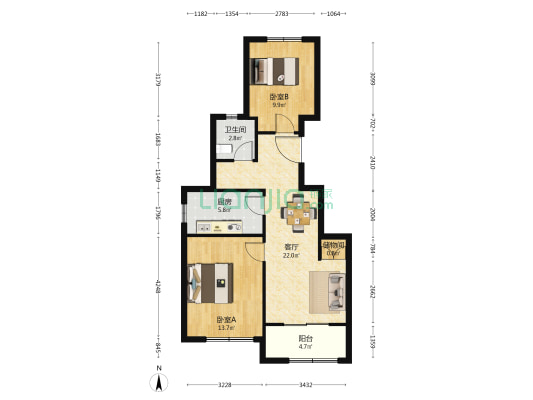 颐盛御中环2期 2室1厅1卫 82平方