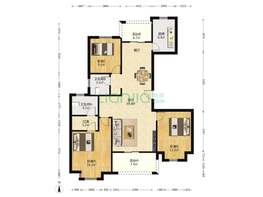 泊林公馆二期 3室1厅2卫 169平方