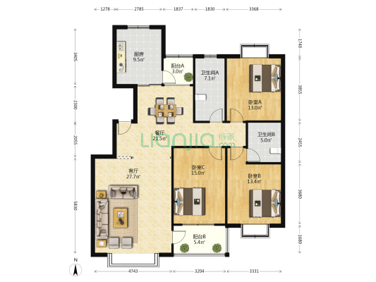 碧水龙庭一期 3室2厅2卫 152平方