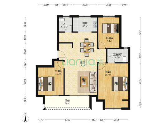 松韵雅庭 3室1厅2卫 115平方