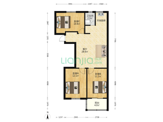 省外事办宿舍 3室1厅1卫 81平方