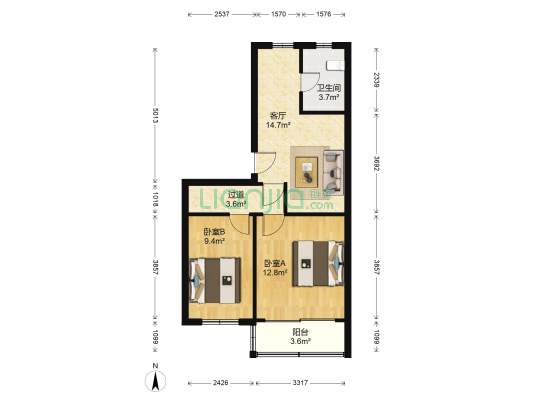 真光新秀 2室1厅1卫 65平方