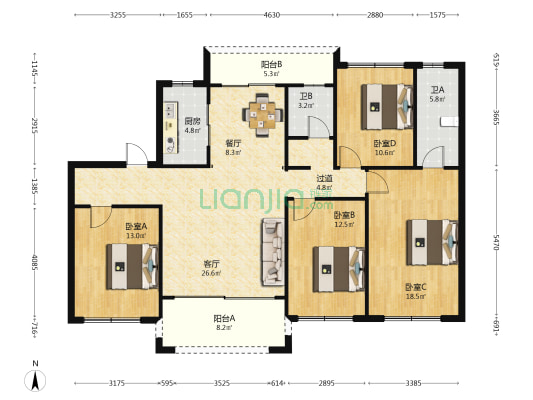 贵安1号翡翠湾 4室2厅2卫 134平方