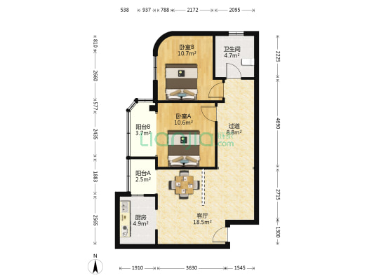 欧阳花苑 2室1厅1卫 89平方