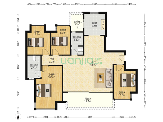 江山赋望山院 4室1厅2卫 143平方