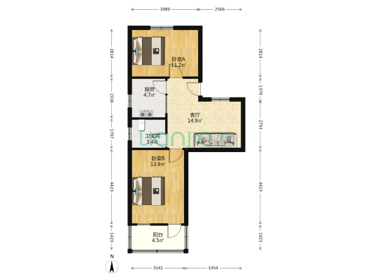 中市区政府宿舍 2室1厅1卫 62平方