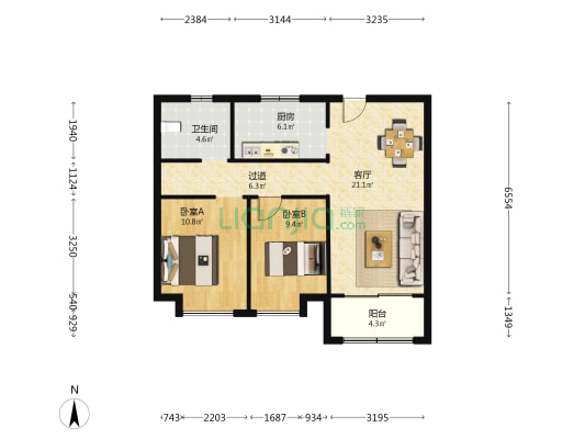 烧脉家园 2室1厅1卫 77平方