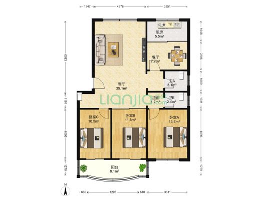 莱茵小镇 3室2厅2卫 121平方