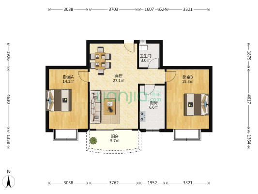 蓝色家园(站北路) 2室1厅1卫 83平方