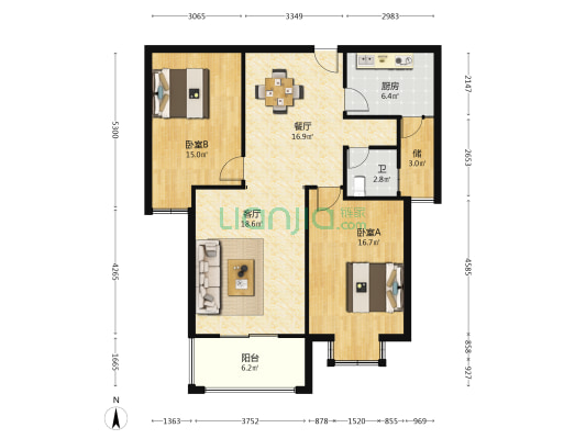 新港雅苑A区 2室2厅1卫 110平方
