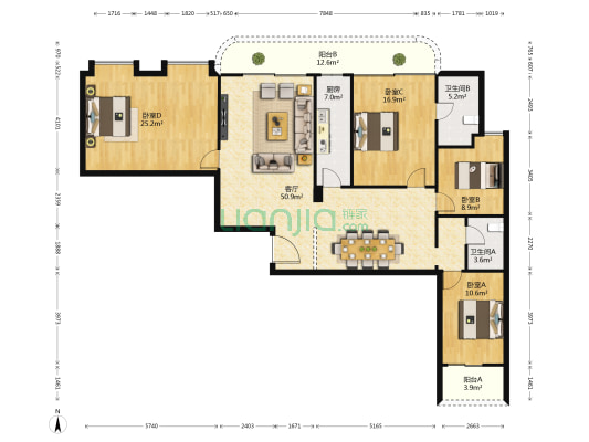 翠山美庭 4室1厅2卫 181平方