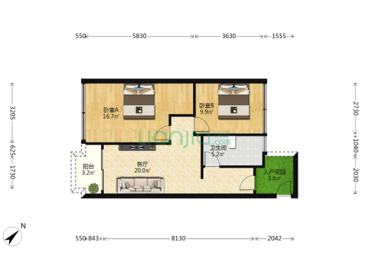瀛寰度假公馆 2室1厅1卫 73平方