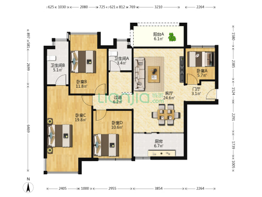 凤岭·新新家园A区 4室1厅2卫 118平方