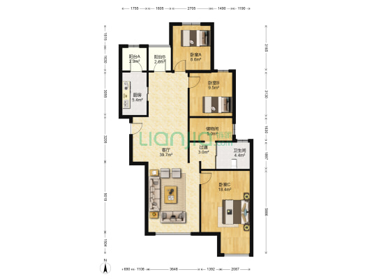 电建地产首郡 3室1厅1卫 135平方