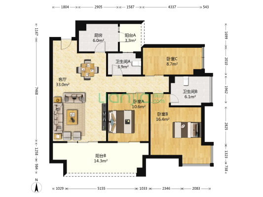 凤凰栖岸 3室1厅2卫 117平方