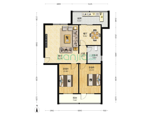 陕西省未成年犯管教所家属院 2室2厅1卫 100平方