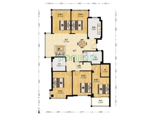 金庭茗苑北区 5室1厅2卫 154平方