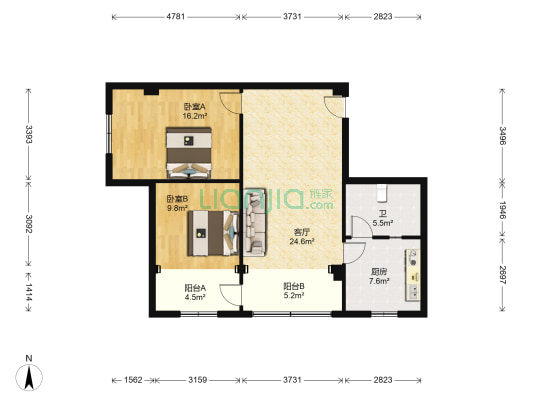 渝州花园 2室1厅1卫 93平方