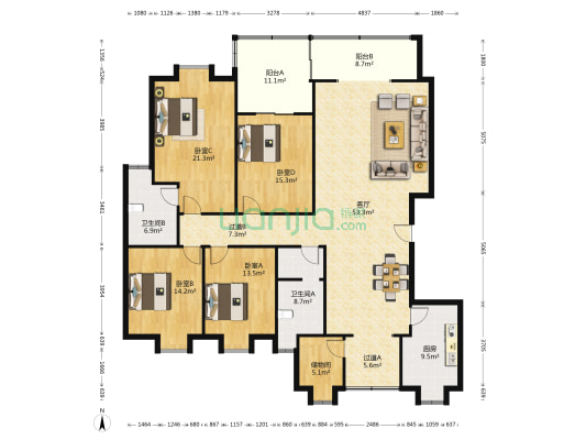 森林城 4室1厅2卫 200平方