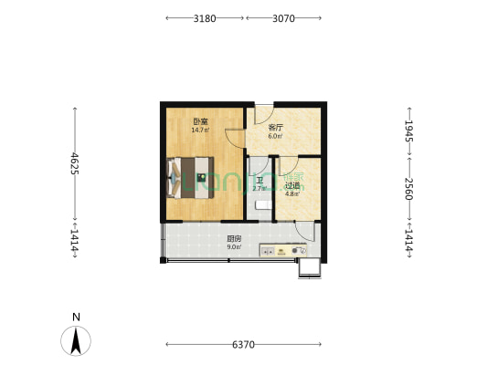 税务干部学校宿舍 1室1厅1卫 45平方