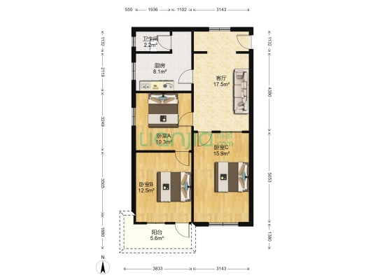 沿江中路27号 3室1厅1卫 86平方