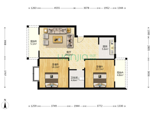 宏益幸福人家 2室1厅1卫 88平方