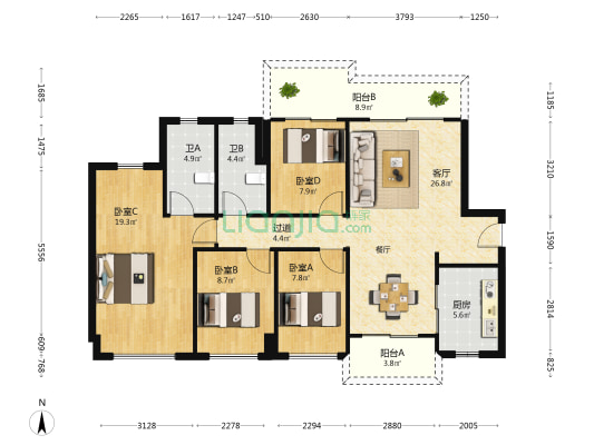 万科深业湾中新城 4室1厅2卫 122平方