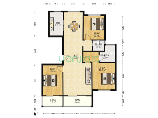 祥生望江华庭 3室1厅2卫 125平方