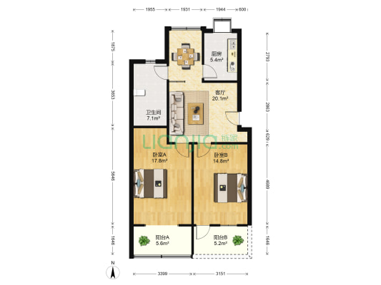省建设银行宿舍 2室1厅1卫 86平方