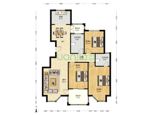 嘉源花苑 3室1厅2卫 143平方