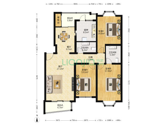 新华联集团住宅楼 3室2厅2卫 143平方