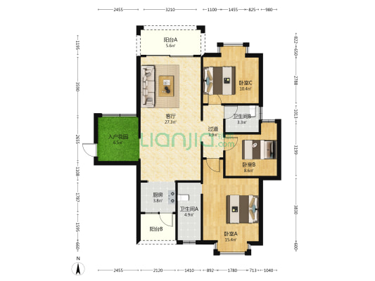 盛世豪庭 3室1厅2卫 114平方