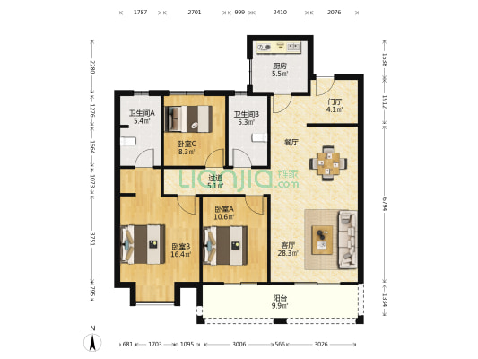 和风雅颂 3室1厅2卫 130平方