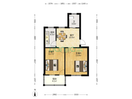 任家溇路 2室1厅1卫 58平方