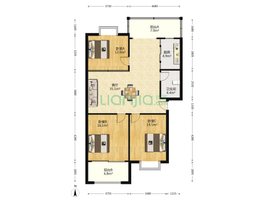 华信锦园 3室1厅1卫 122平方