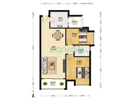 合生湖山国际4期峰景 2室1厅1卫 90平方
